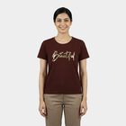 Women's Wine Round Neck Casual T-Shirt, वाइन, small
