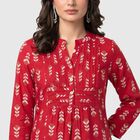 Women's Fuchsia Band Collar Floral Printed A-Line Kurti, रानी (फ्यूशिया), small