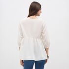 Women's White Cotton V-Neck Embroidered Kurti, White, small image number null