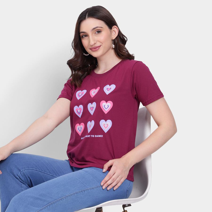 Ladies' Round Neck T-Shirt , वाइन, large image number null