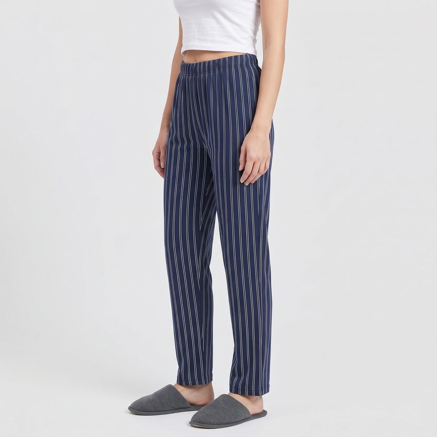 Women's Navy Blue Straight Fit Striped Lounge Pyjama, Navy Blue, large