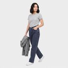 Women's Navy Blue Straight Fit Washed Jeans, मध्यम नीला, small