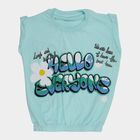 Girls' Light Blue Cotton Round Neck Graphic Print T-Shirt, Light Blue, small