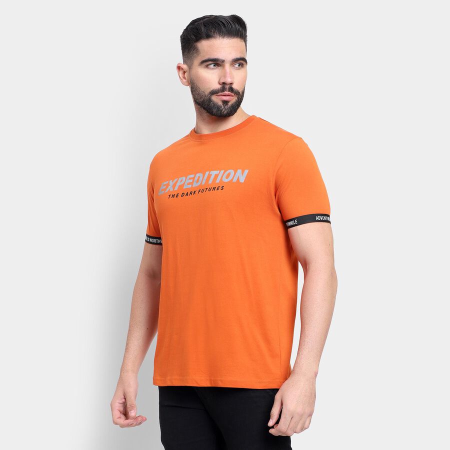 Men's 100% Cotton Round Neck Half Sleeves T-Shirt , Orange, large image number null