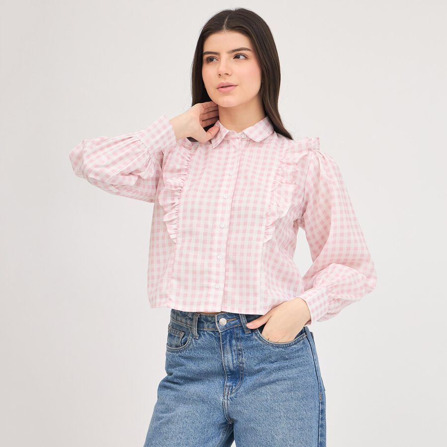 Women's Light Pink Collared Casual Shirt, Light Pink, large image number null