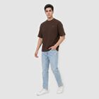 Men's Brown Round Neck Regular T-Shirt, Brown, small