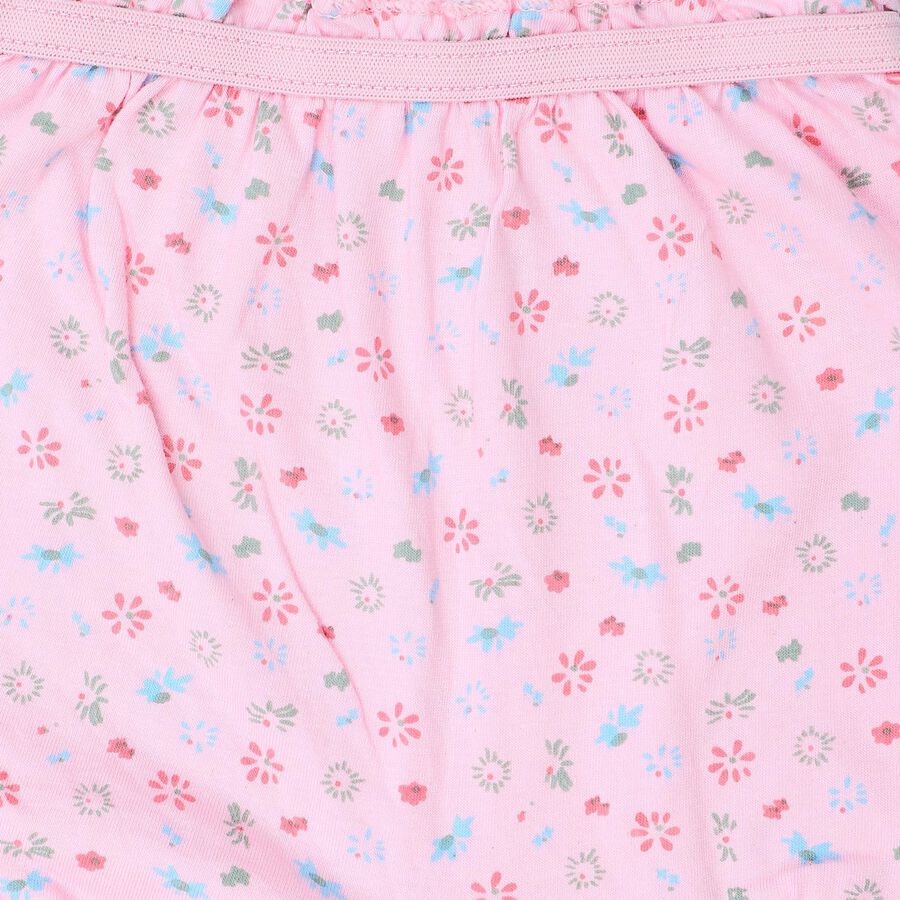 Girls Pink Ruffled Printed Bloomer Shorts, Light Pink, large
