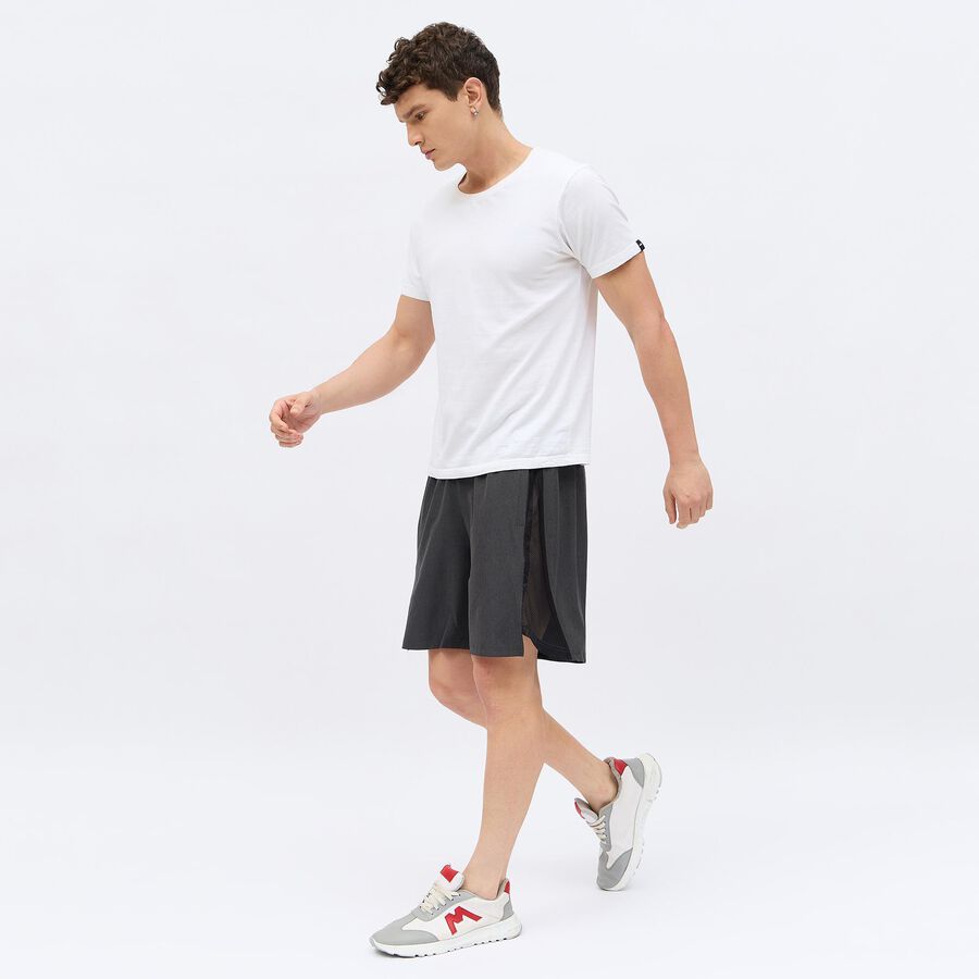 Men's Charcoal Black Regular Fit Mesh Panel Sports Shorts, Dark Grey, large