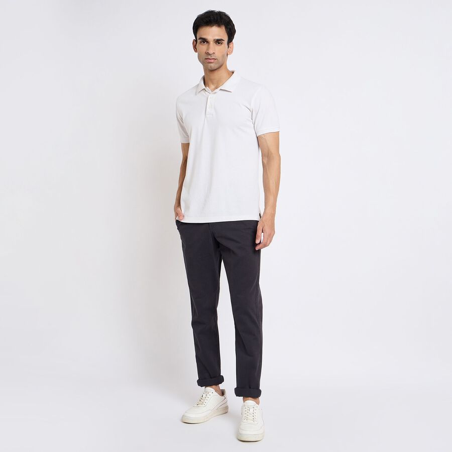 Men's 100% Cotton Slim Fit Casual Trousers , गहरा ग्रे, large