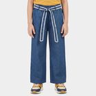 Girls' Blue Wide Leg Tie-Up Jeans, गहरा नीला, small