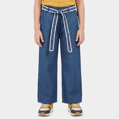 Girls' Blue Wide Leg Tie-Up Jeans