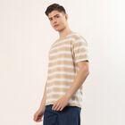 Men's Beige Cotton Blend Round Neck Casual T-Shirt, Beige, small