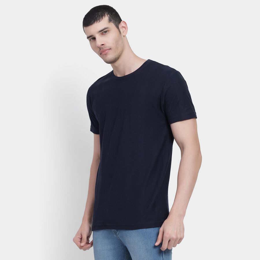 Men's Deep Midnight Navy Blue Round Neck T-Shirt, Navy Blue, large image number null