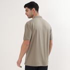 Men's Light Lime Green Polo Neck Geometric Printed Collared T-Shirt, Light Green, small