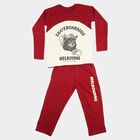 Boys' Red 100% Cotton Round Neck Graphic Print Baba Suit, Red, small