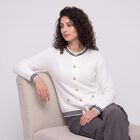 Women Off White Textured Round Neck Button-Front Cardigan, Off White, small