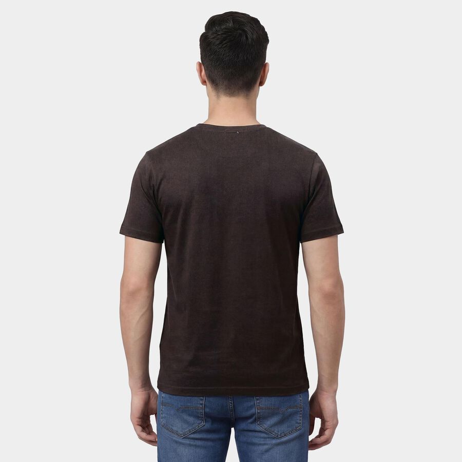 Men's Brown Round Neck Minimalist T-Shirt, भूरा, large