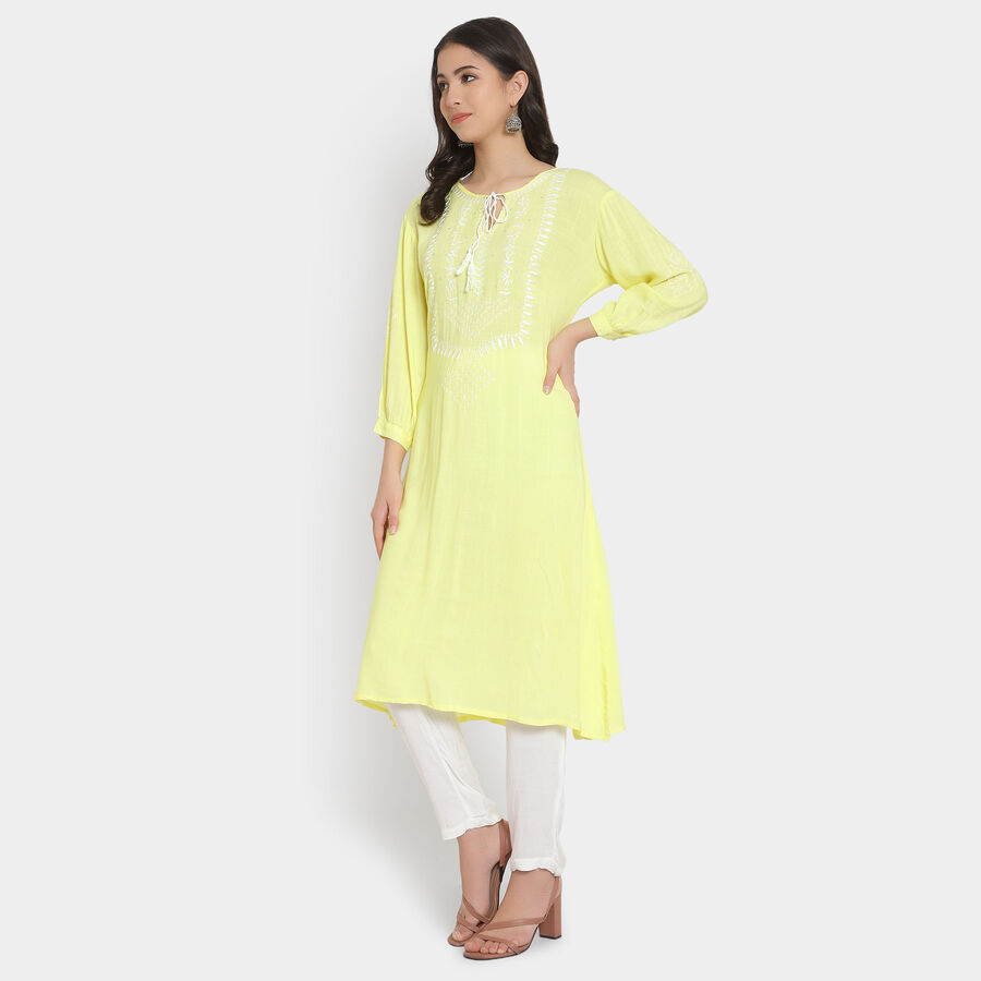 3/4Th Sleeves Straight Kurta, Yellow, large image number null