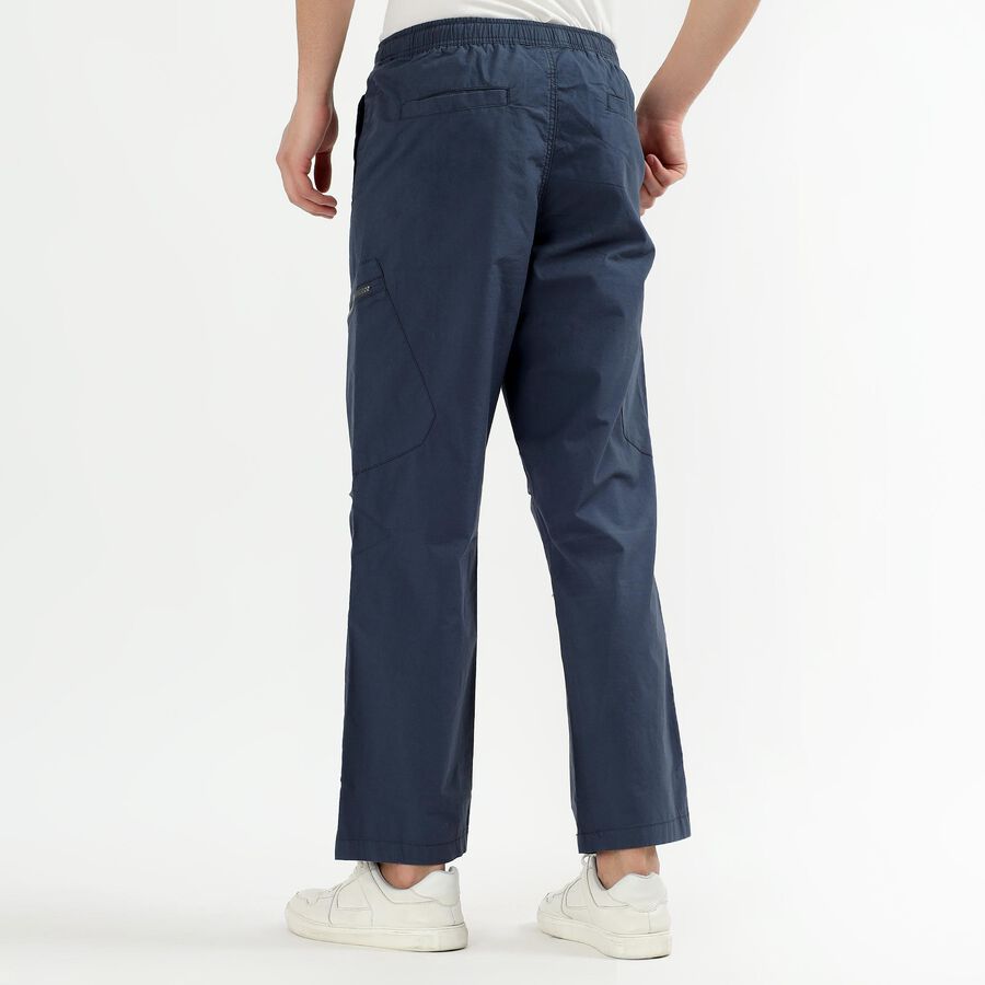 Men's Navy Blue Slim Fit Cargo Trousers, मध्यम नीला, large image number null