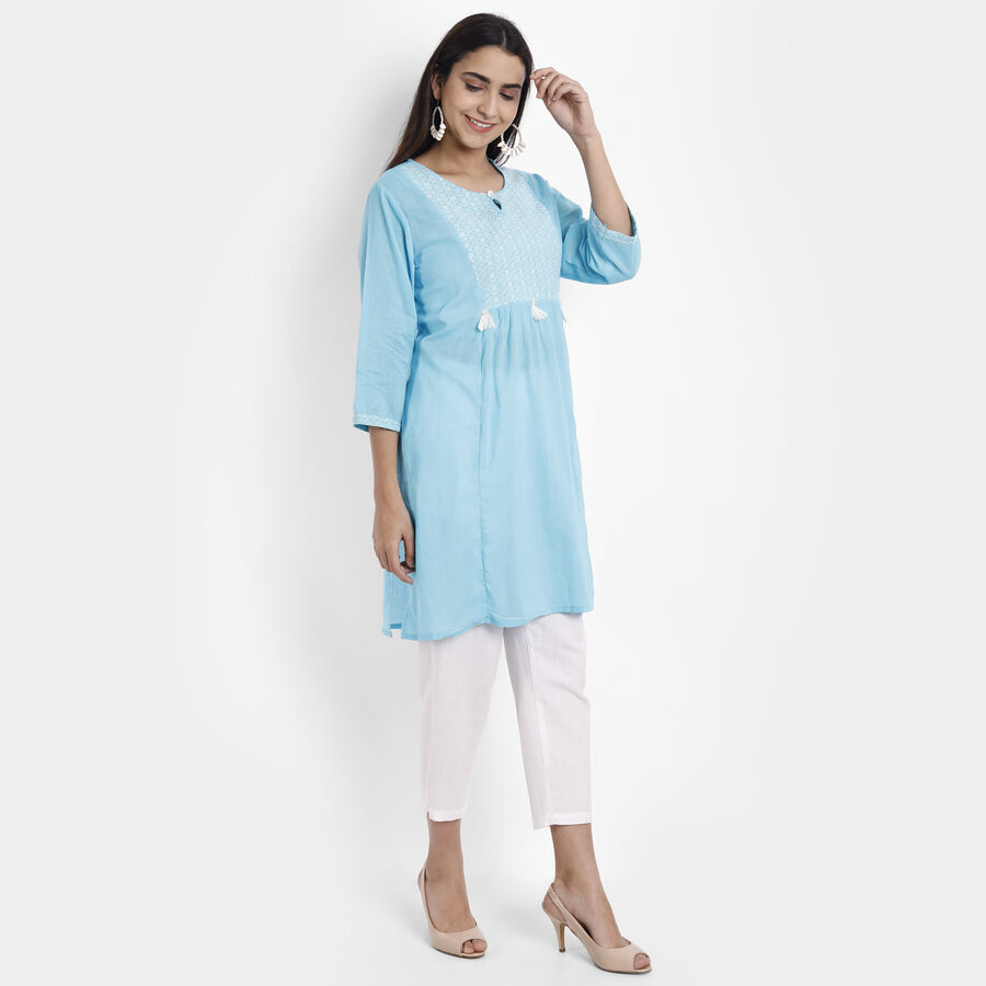Cotton 3/4th Sleeves Empire Line Kurta, Light Blue, large image number null