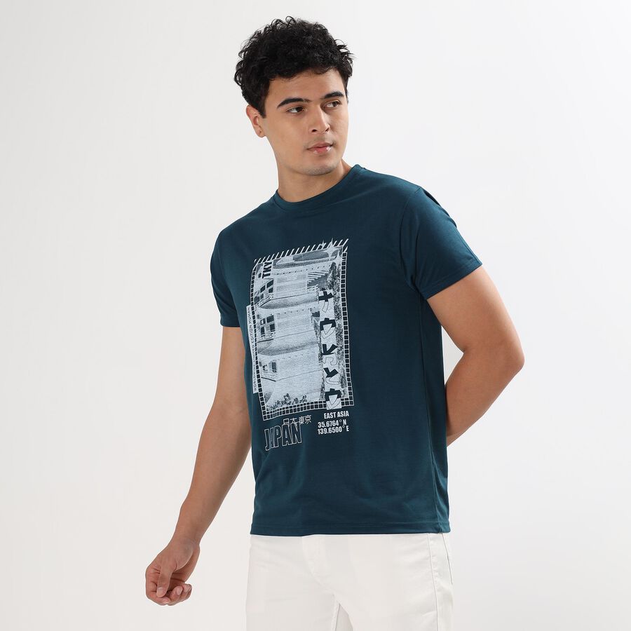Men's Round Neck Half Sleeves T-Shirt , Teal Blue, large image number null