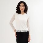 Women's Off-White Round Neck Casual Top, Off White, small