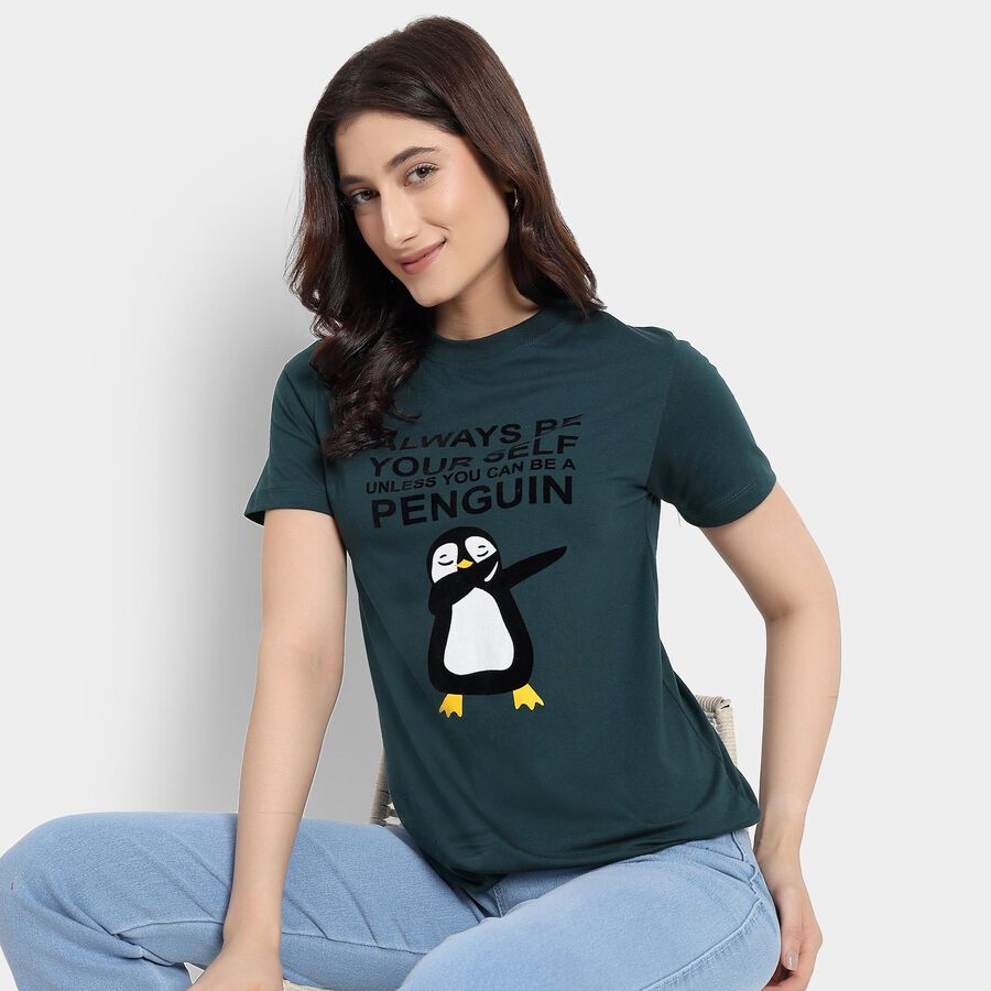 Ladies' Round Neck T-Shirt, गहरा हरा, large image number null