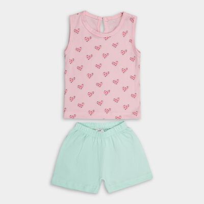 Infants' Light Pink Cotton Sleeveless Top and Mint Green Shorts Set