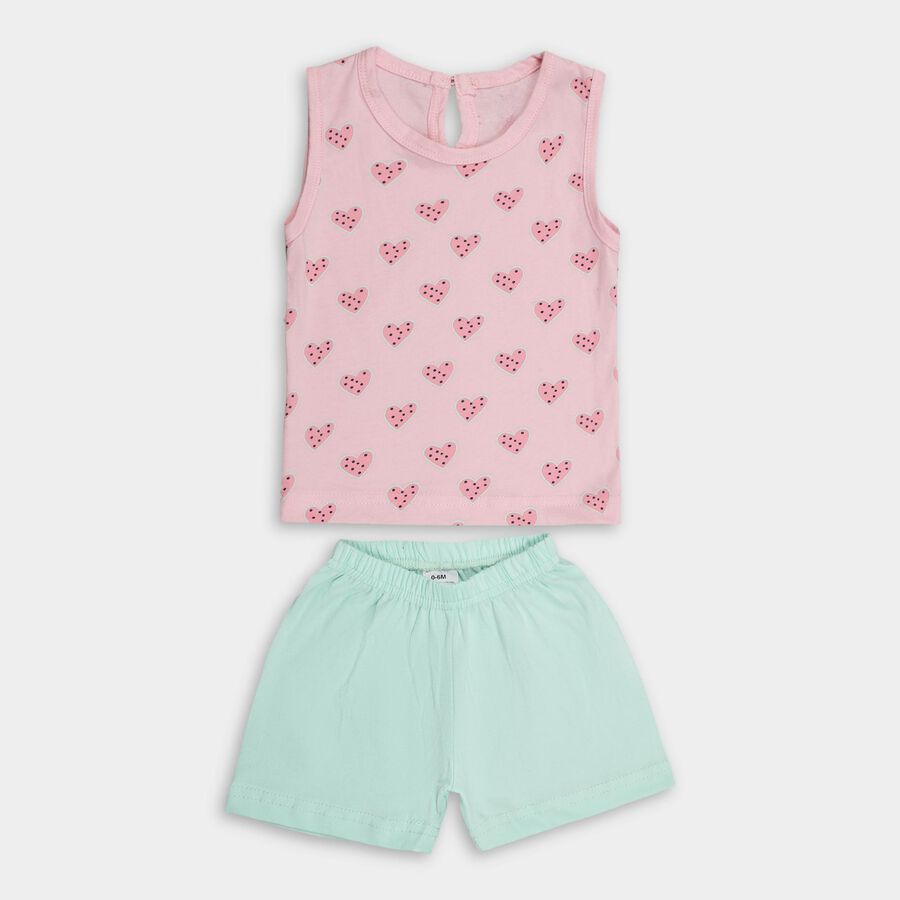 Infants' Light Pink Cotton Sleeveless Top and Mint Green Shorts Set, Light Pink, large image number null