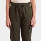 Girls Olive Green Jogger Fit Solid Cargo Pocket Winter Pyjama, ओलिव, small