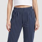 Women's Navy Blue Straight Fit Striped Lounge Pyjama, Navy Blue, small