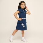 Girls' Deep Indigo Blue Ruffled Denim Frock, मध्यम नीला, small image number null