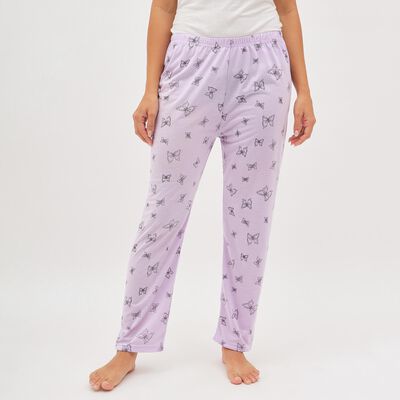 Women's Soft Lavender Butterfly Print Elastic Waist Pyjama