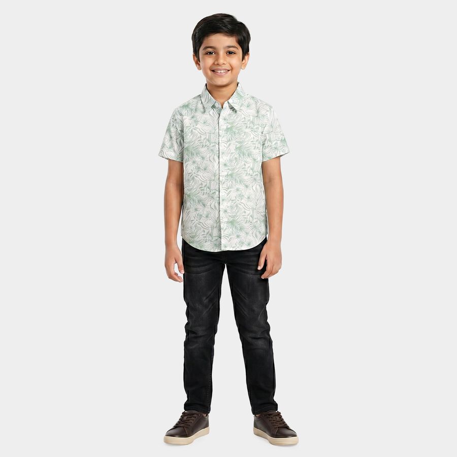 Boys Green Cotton Half Sleeve Collar Casual Shirt, Light Green, large