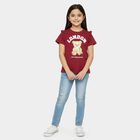 Girls' Maroon Cotton Round Neck Casual T-Shirt, वाइन, small
