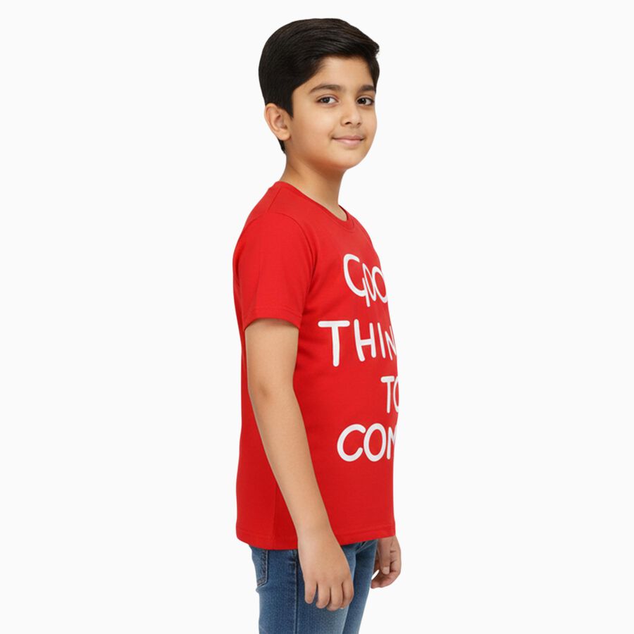 Boys Bright Cherry Red Crew Neck Casual T-Shirt, Red, large image number null