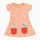 Girls' Peach Animal Print A-Line Frock with Patch Pockets, Light Pink, small