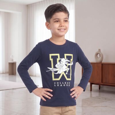 Boys Navy Blue Round Neck Regular Boys T-Shirt