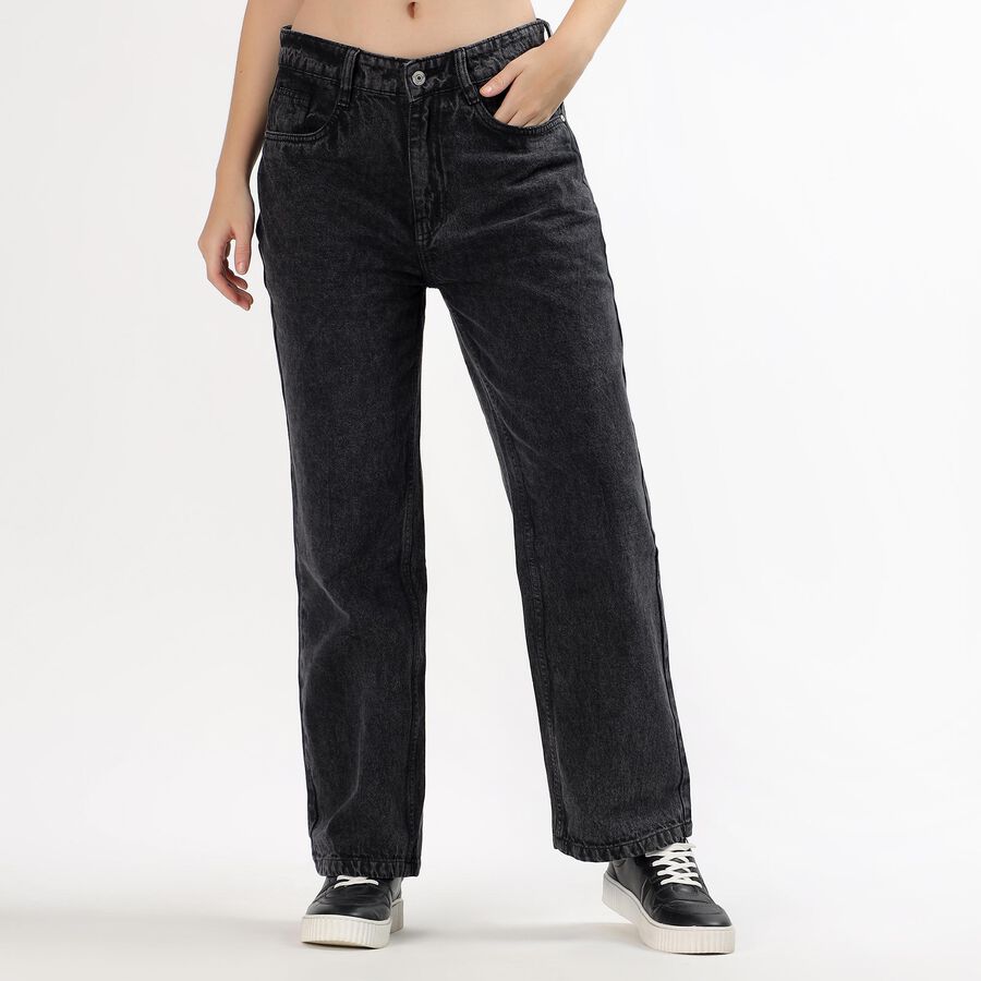 Ladies' 100% Cotton Jeans, काला, large image number null