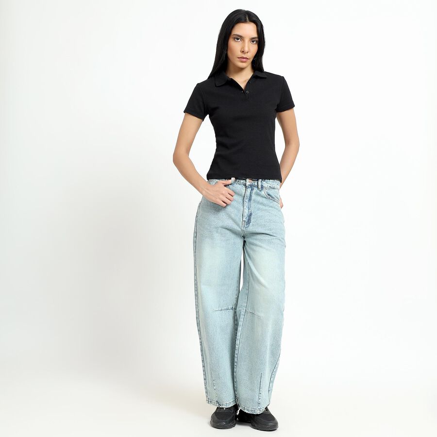 Women's Light Blue Wide Leg High Rise Jeans, Light Blue, large image number null