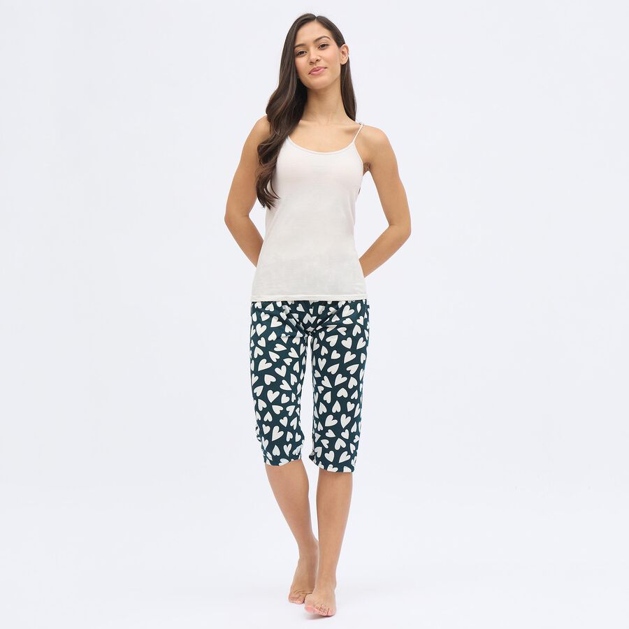 Women's Deep Teal Regular Fit Printed Jogger Capri, Teal Blue, large image number null