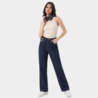 Women's Navy Blue Straight Fit Washed Jeans, गहरा नीला, small