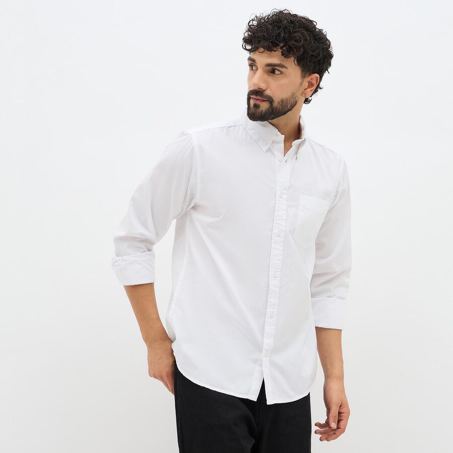 Men's Snow White Cotton Button-Down Classic Casual Shirt, सफ़ेद, large image number null