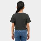 Girls Black Round Neck Crop T-Shirt, चारकोल, small
