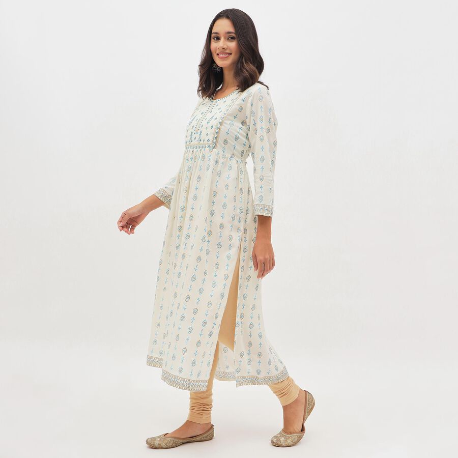 Women's Ivory Round Neck Embroidered Kurta, Off White, large image number null