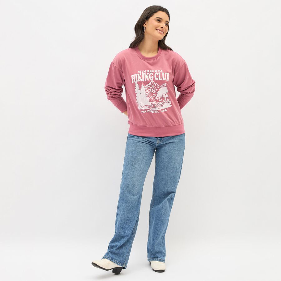 Women's Dusty Rose Crew Neck Casual Sweatshirt, Pink, large image number null
