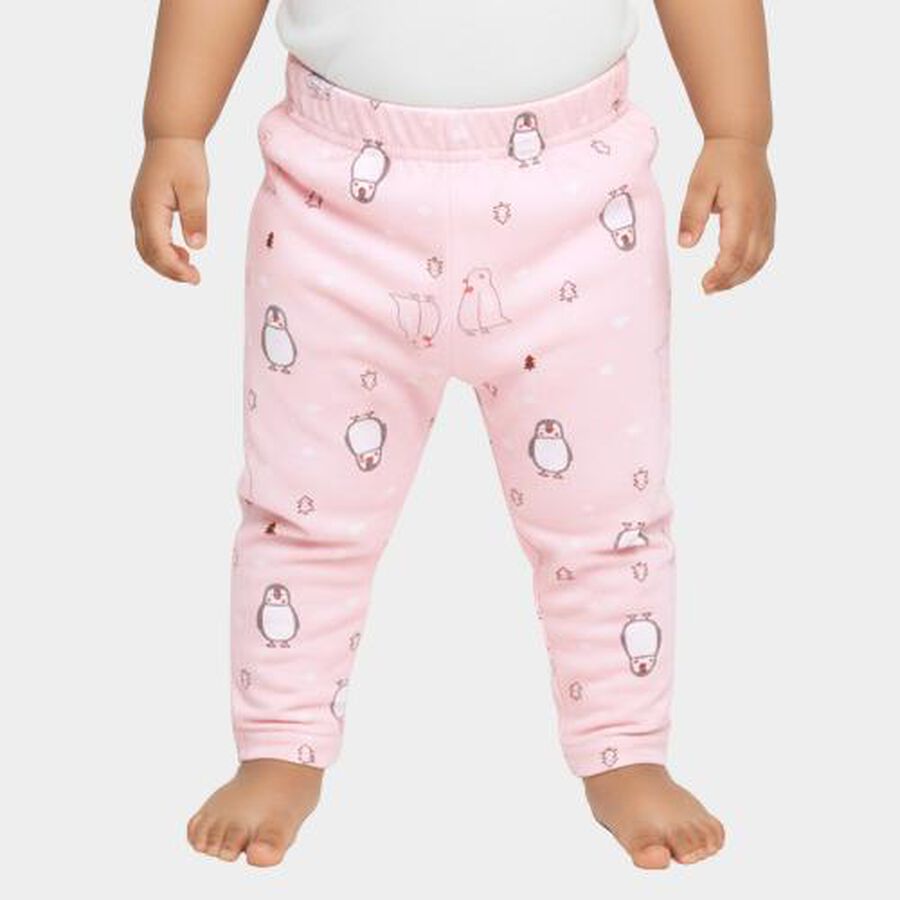 Infants Light Pink Penguin Printed Elastic Waist Pyjama, गुलाबी, large image number null