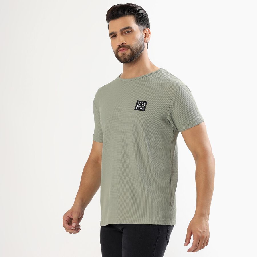 Men's Light Sage Green Crew Neck Casual T-Shirt, हल्का हरा, large