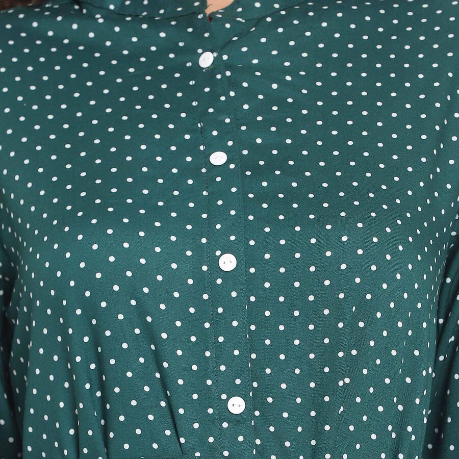 Printed Dress, Dark Green, large image number null