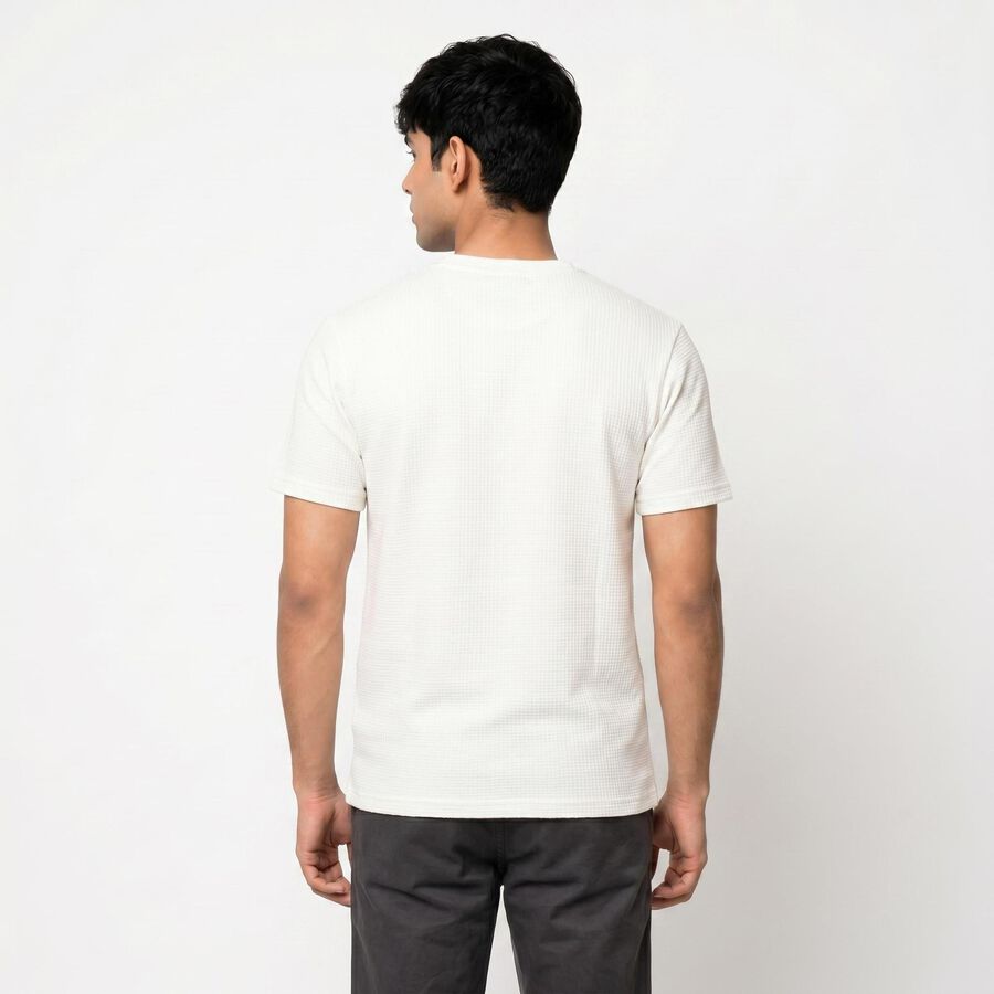 Men's White Round Neck Regular T-Shirt, White, large